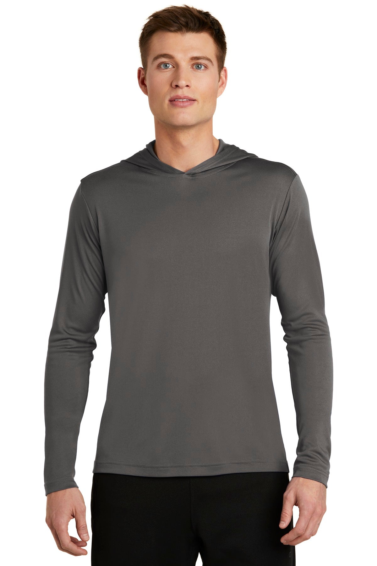 Front View of Iron Grey Sport-Tek PosiCharge Competitor Hooded Pullover. ST358 plain