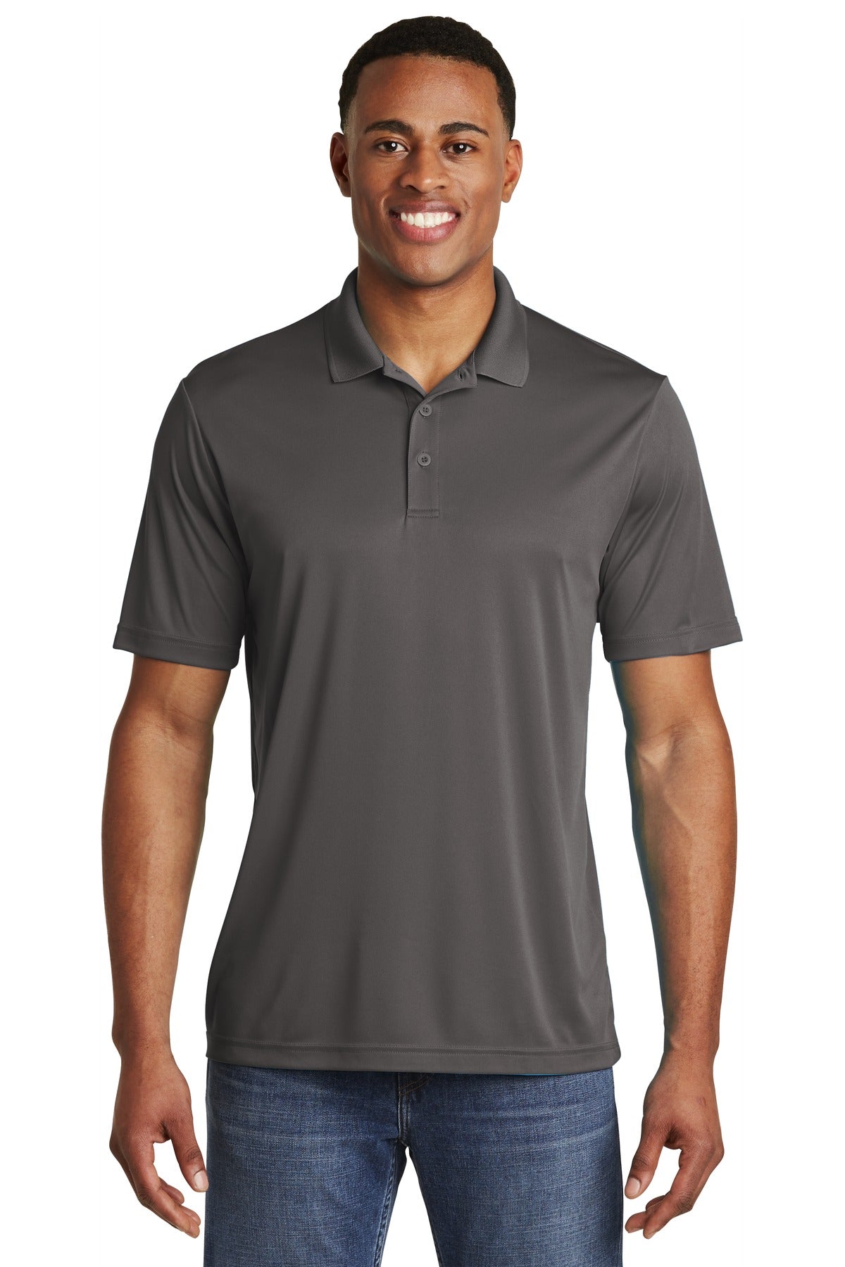 Front View of Iron Grey Sport-Tek PosiCharge Competitor Polo. ST550 plain