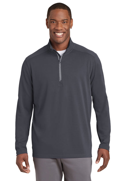 Front View of Iron Grey Sport-Tek Sport-Wick Textured 1/4-Zip Pullover. ST860 plain