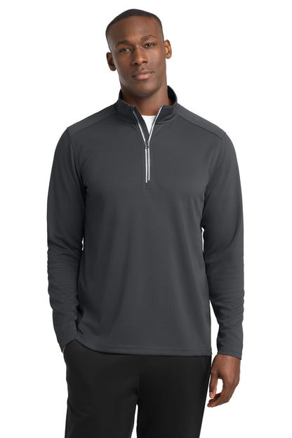 Front View of Iron Grey Sport-Tek Sport-Wick Textured 1/4-Zip Pullover. ST860 plain