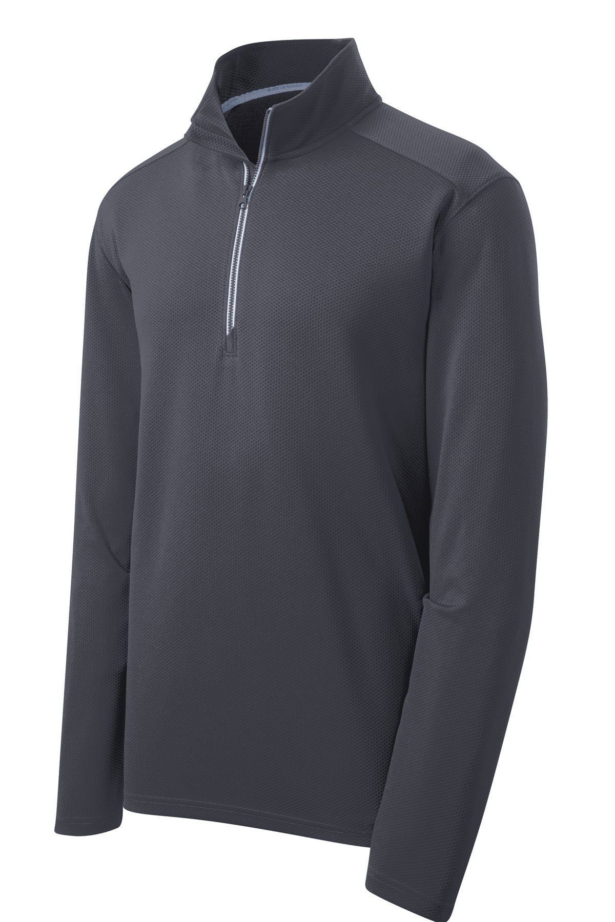 Front View of Iron Grey Sport-Tek Sport-Wick Textured 1/4-Zip Pullover. ST860 plain