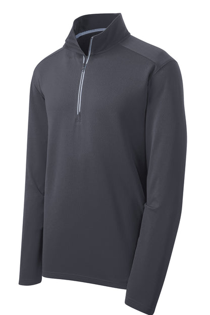 Front View of Iron Grey Sport-Tek Sport-Wick Textured 1/4-Zip Pullover. ST860 plain