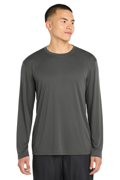 Front View of Iron Grey Sport-Tek Tall Long Sleeve PosiCharge Competitor Tee. TST350LS plain