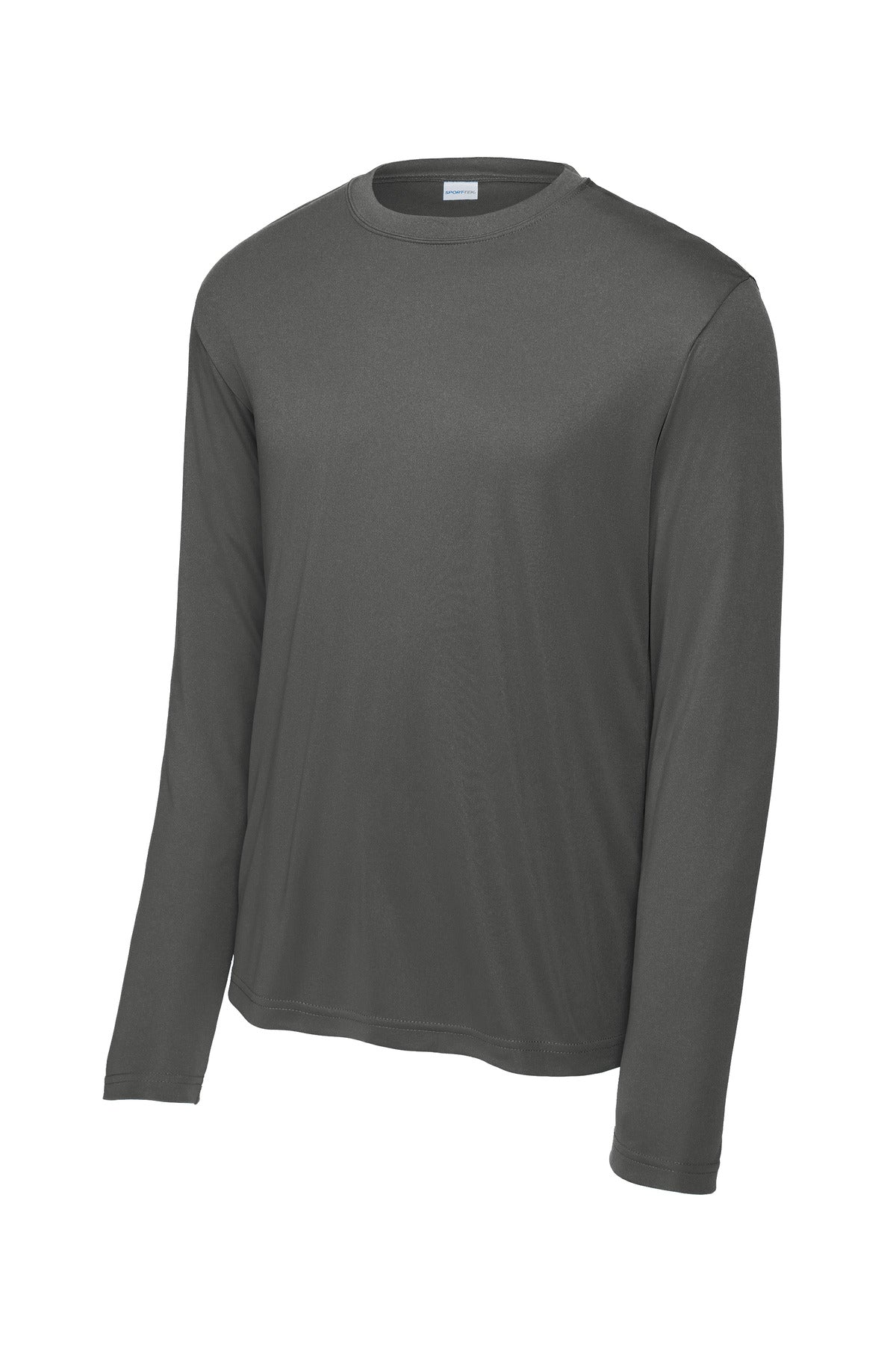 Front View of Iron Grey Sport-Tek Tall Long Sleeve PosiCharge Competitor Tee. TST350LS plain
