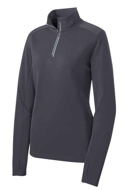 Front View of Iron Grey Sport-Tek Women's Sport-Wick Textured 1/4-Zip Pullover. LST860 plain