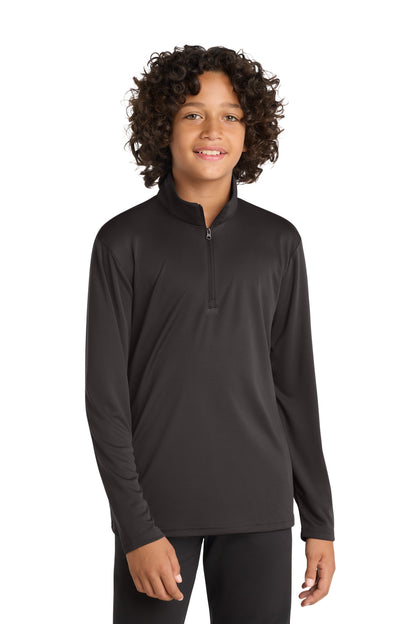 Front View of Iron Grey Sport-Tek Youth PosiCharge Competitor 1/4-Zip Pullover. YST357 plain