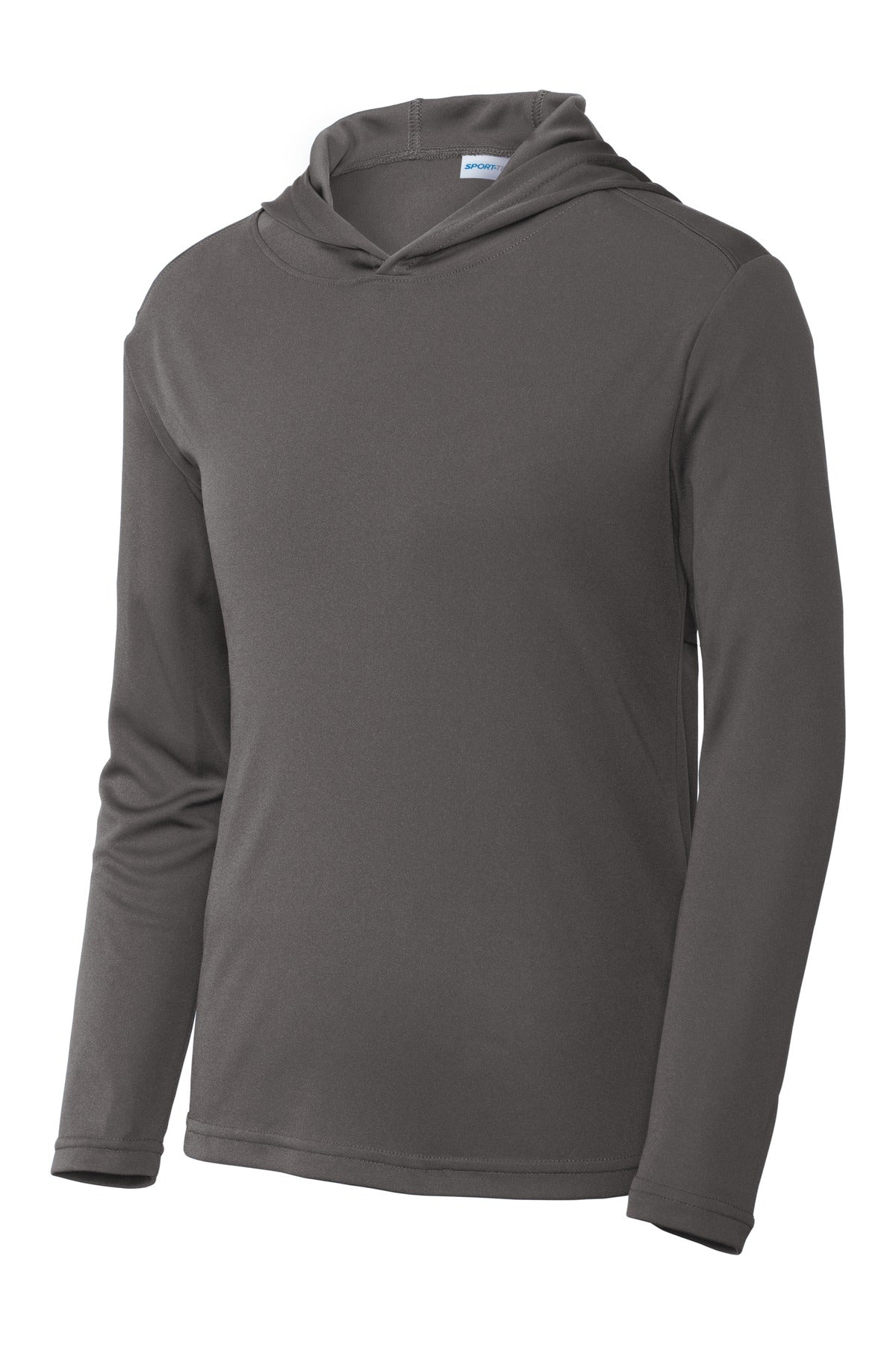 Front View of Iron Grey Sport-Tek Youth PosiCharge Competitor Hooded Pullover. YST358 plain