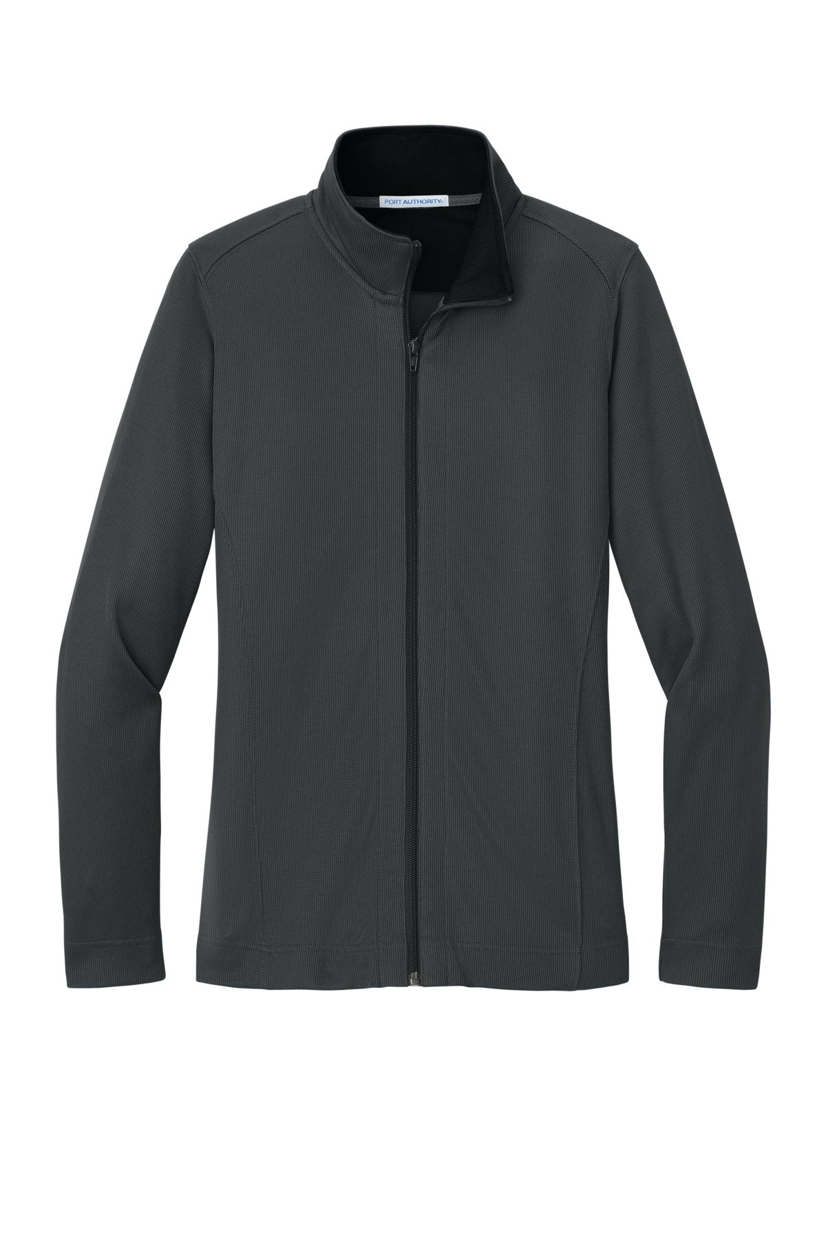 Front View of Iron Grey/Blk Port Authority Women's Vertical Texture Full-Zip Jacket. L805 plain