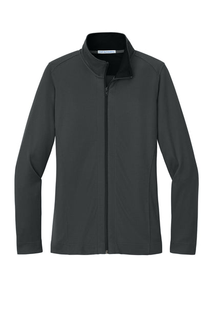 Front View of Iron Grey/Blk Port Authority Women's Vertical Texture Full-Zip Jacket. L805 plain