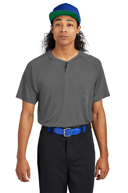 Front View of IronGrey Sport-Tek PosiCharge Competitor 2-Button Henley ST359 plain