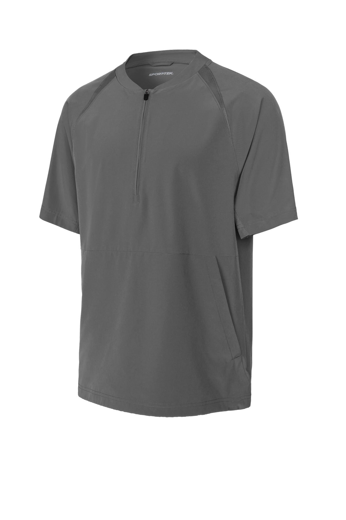 Front View of IronGrey Sport-Tek Repeat 1/2-Zip Short Sleeve Jacket JST489 plain