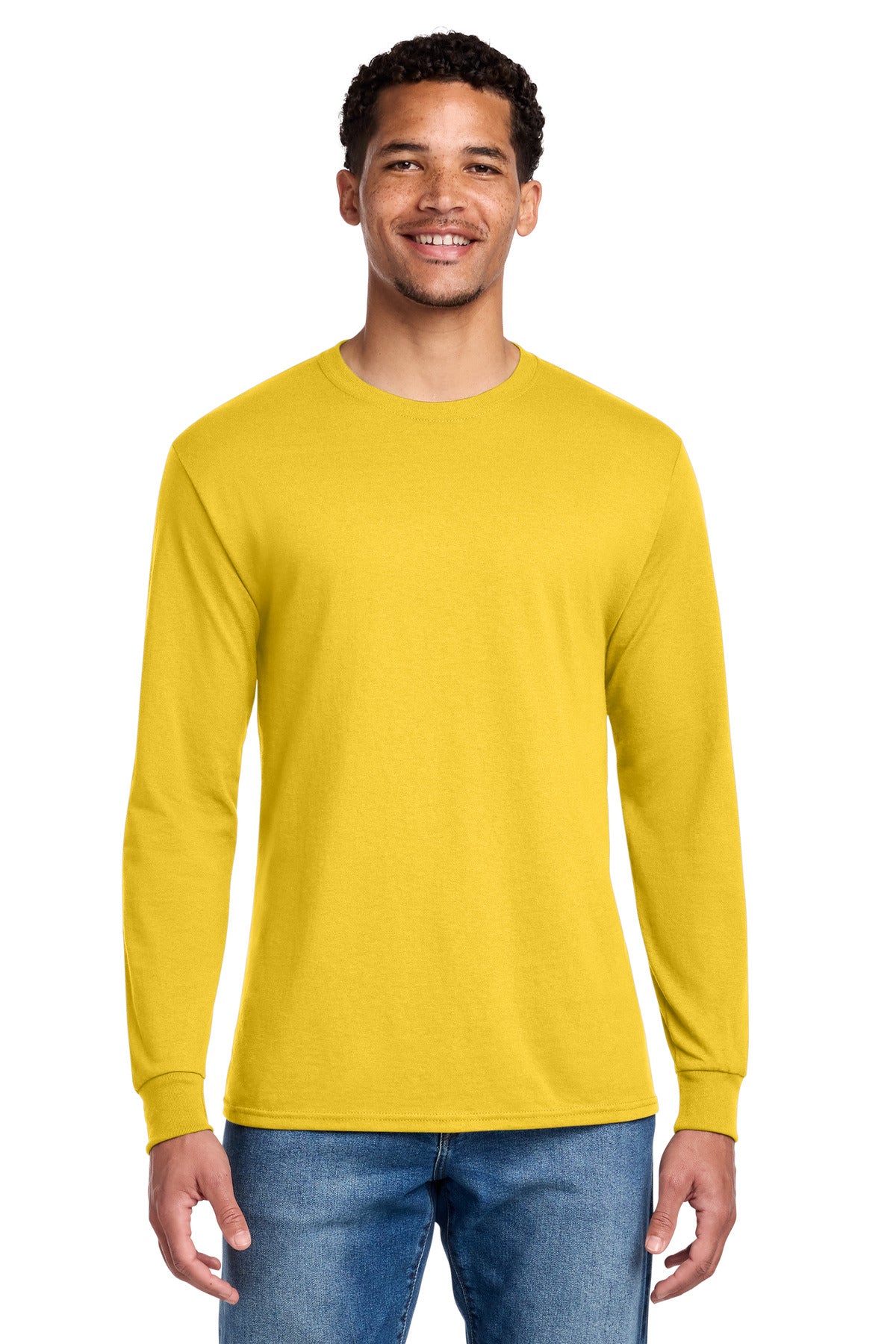 Front View of IslandYllw Jerzees - Dri-Power 50/50 Cotton/Poly Long Sleeve T-Shirt. 29LS plain