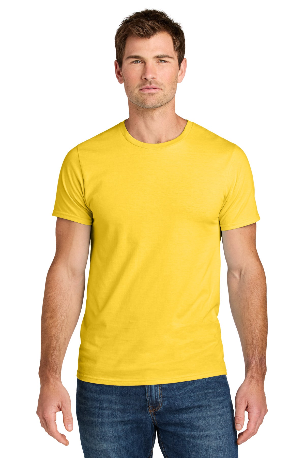 Front View of IslandYllw Jerzees Ultimate Unisex Ring Spun T-Shirt IC46M plain