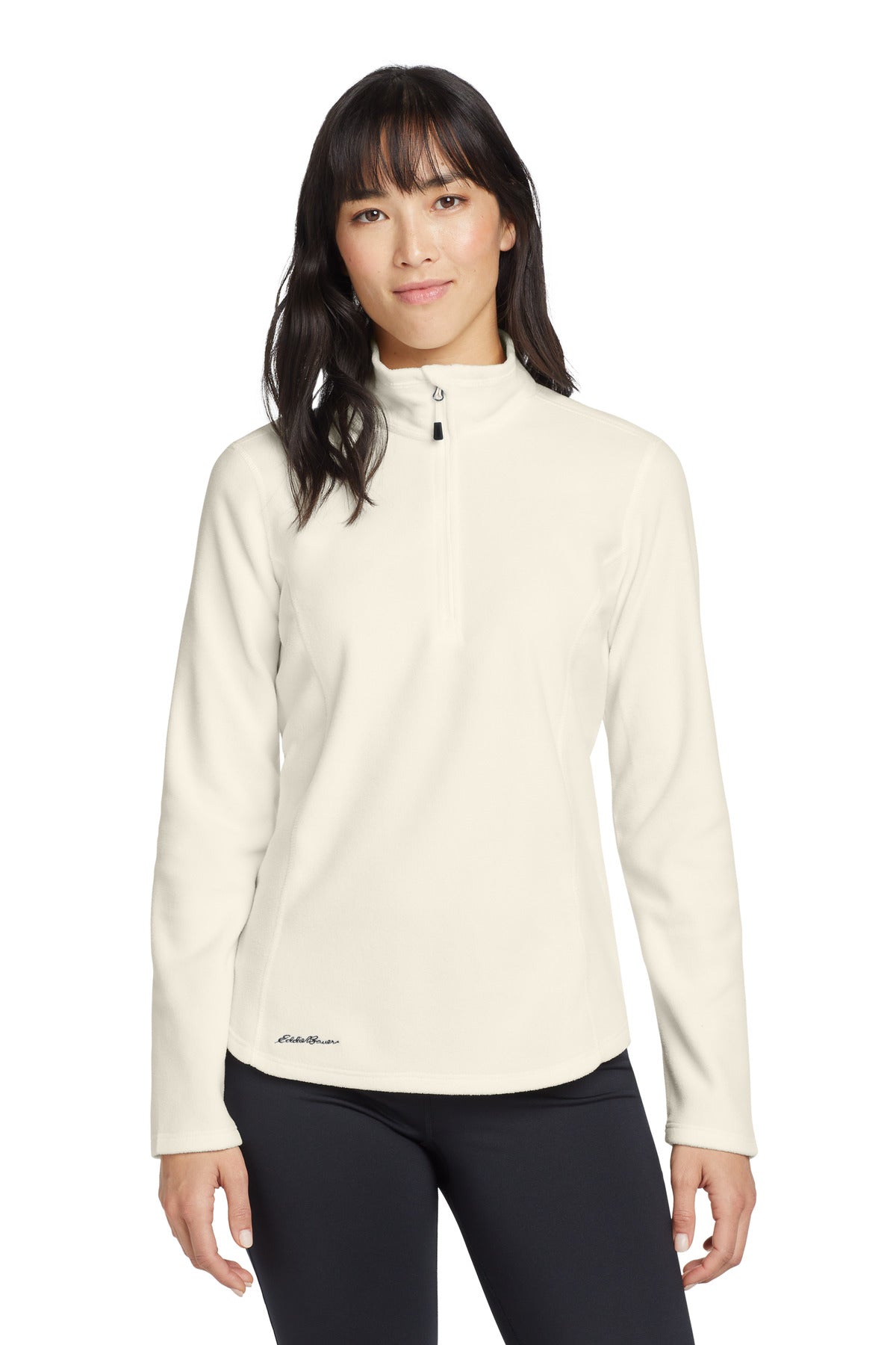Front View of Ivory Eddie Bauer Women's 1/2-Zip Microfleece Jacket EB227 plain