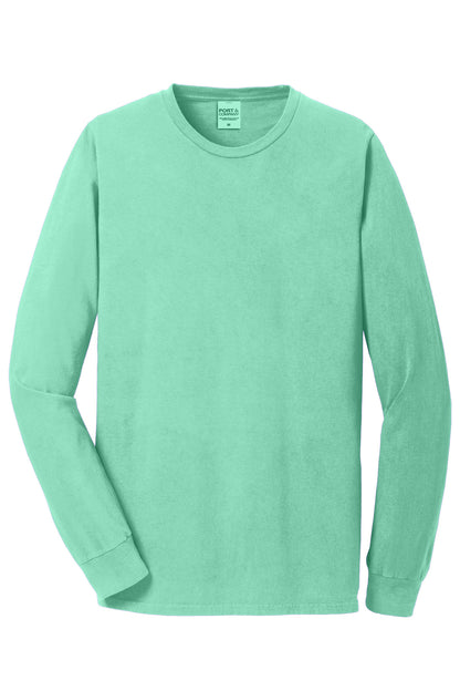 Front View of Jadeite Port & Co Beach Wash Garment-Dyed Long Sleeve Tee PC099LS plain