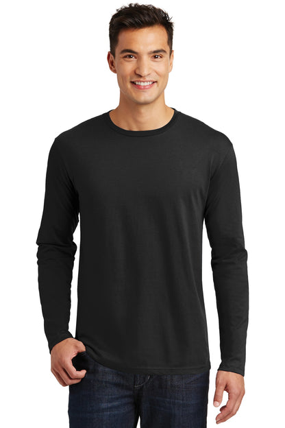 Front View of Jet Black District Perfect Weight Long Sleeve Tee. DT105 plain