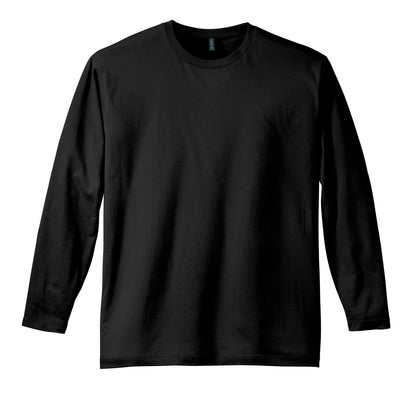 Front View of Jet Black District Perfect Weight Long Sleeve Tee. DT105 plain