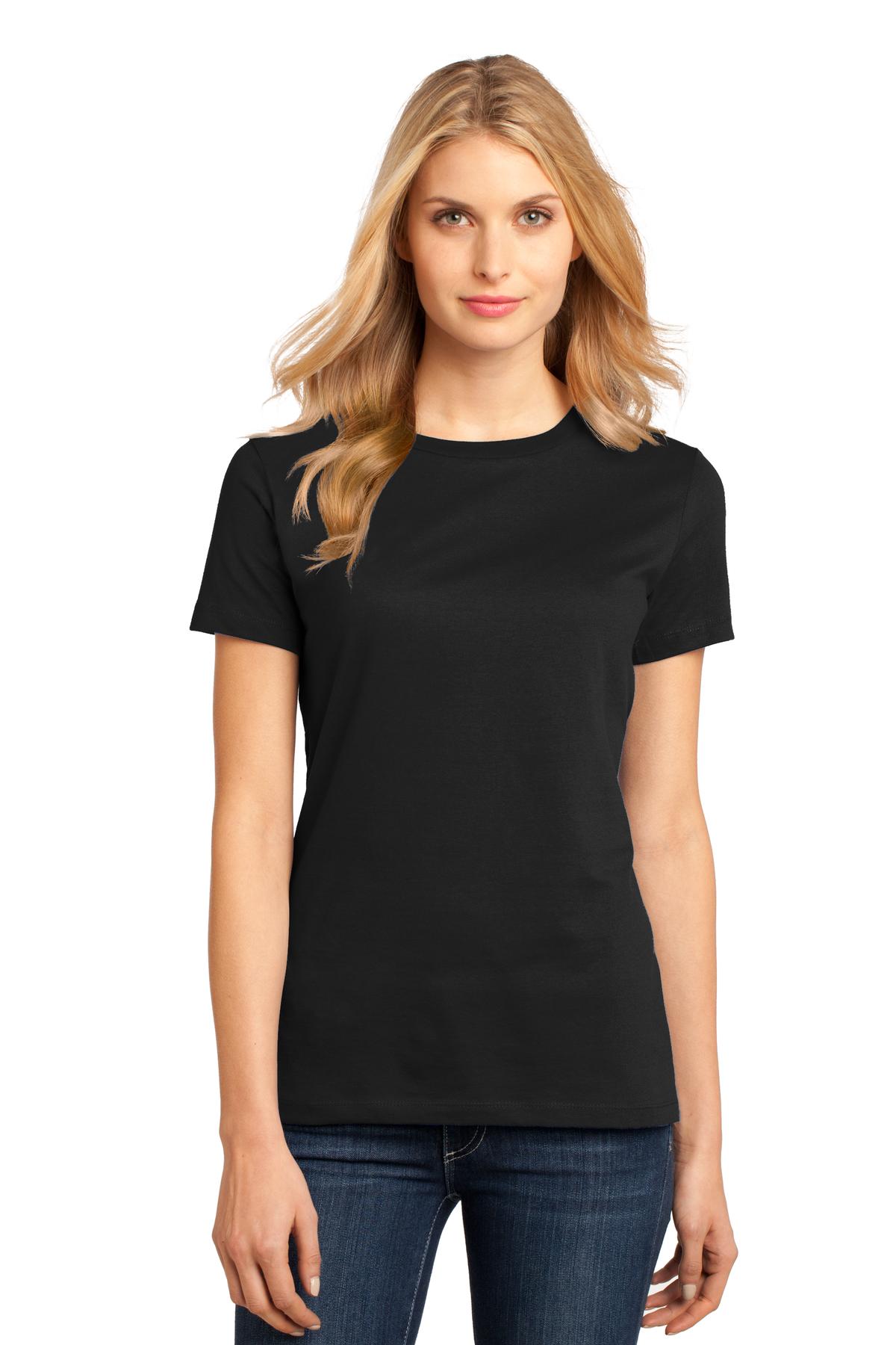 Front View of Jet Black District Women's Perfect Weight Tee. DM104L plain