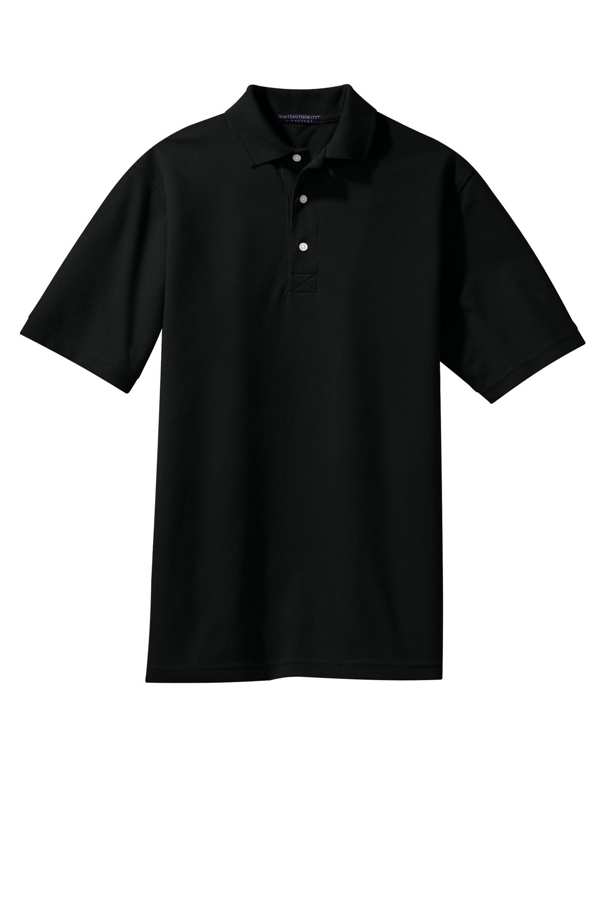 Front View of Jet Black Port Authority Tall Rapid Dry Polo. TLK455 plain
