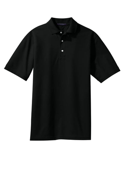 Front View of Jet Black Port Authority Tall Rapid Dry Polo. TLK455 plain