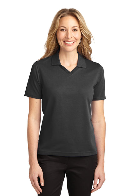 Front View of Jet Black Port Authority Women's Rapid Dry Polo. L455 plain
