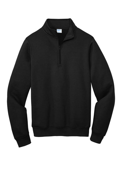 Front View of Jet Black Port & Co Core Fleece 1/4-Zip Pullover Sweatshirt PC78Q