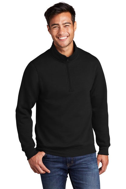 Front View of Jet Black Port & Co Core Fleece 1/4-Zip Pullover Sweatshirt PC78Q