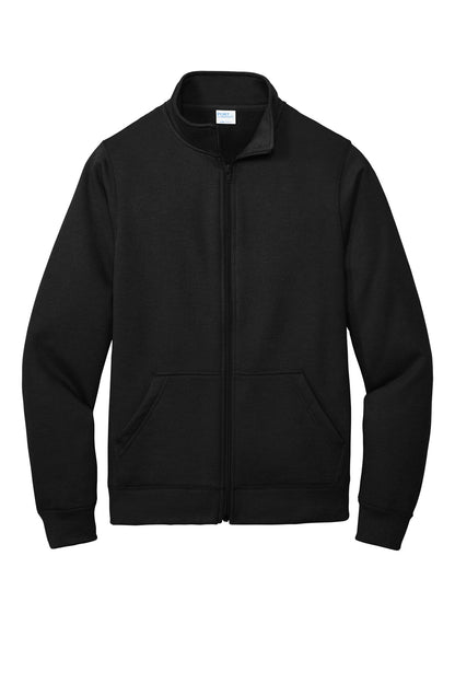 Front View of Jet Black Port & Co Core Fleece Cadet Full-Zip Sweatshirt PC78FZ plain