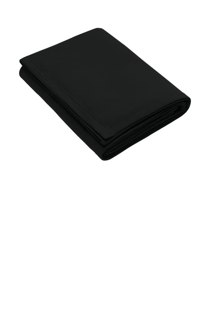 Front View of Jet Black Port & Co Core Fleece Sweatshirt Blanket. BP78 plain