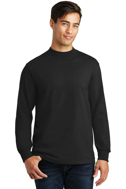 Front View of Jet Black Port & Co Essential Mock Turtleneck. PC61M plain