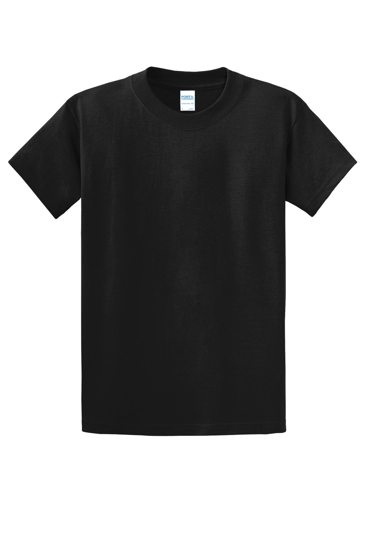 Front View of Jet Black Port & Co Essential Tee. PC61 plain