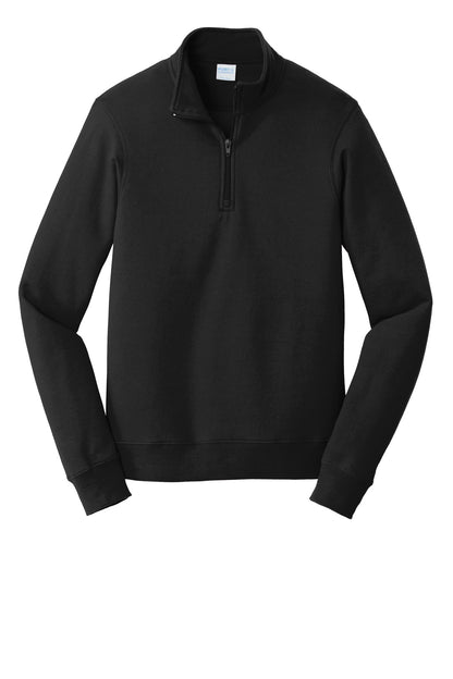 Front View of Jet Black Port & Co Fan Favorite Fleece 1/4-Zip Pullover Sweatshirt. PC850Q plain