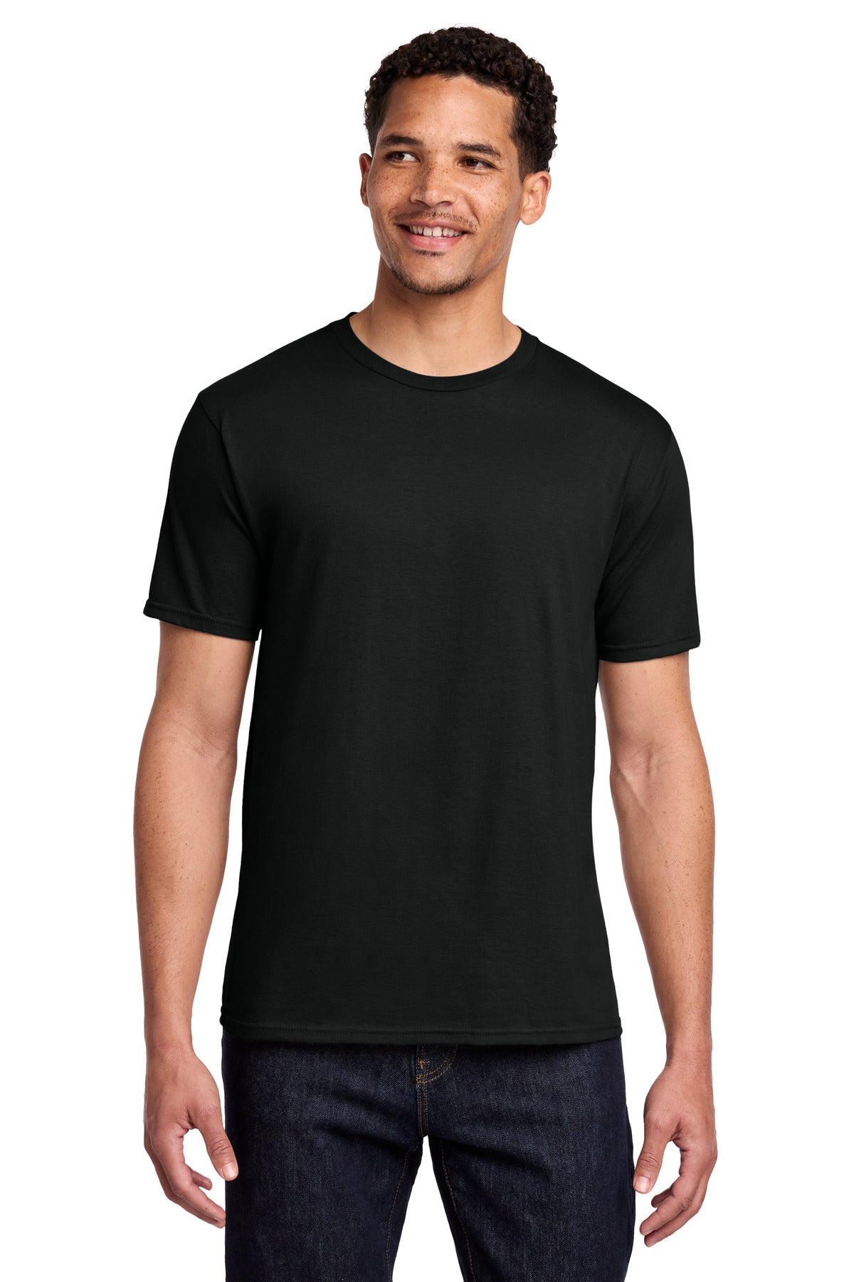 Front View of Jet Black Port & Co Fan Favorite Tee. PC450 plain