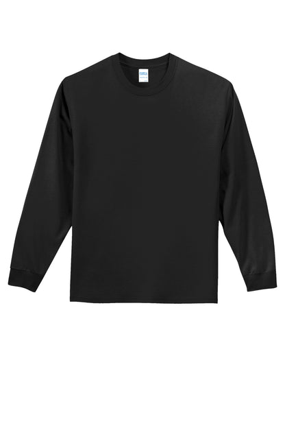 Front View of Jet Black Port & Co Long Sleeve Essential Tee. PC61LS plain