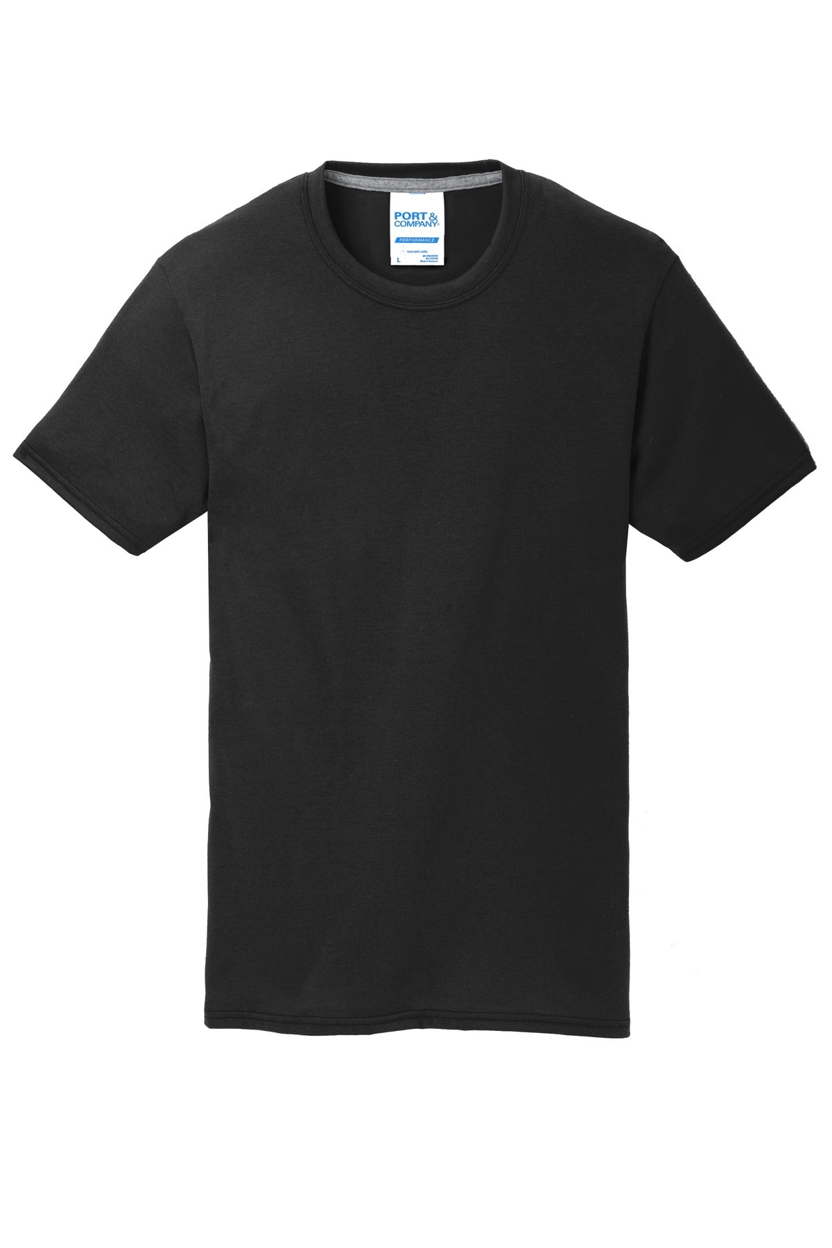Front View of Jet Black Port & Co Performance Blend Tee. PC381 plain