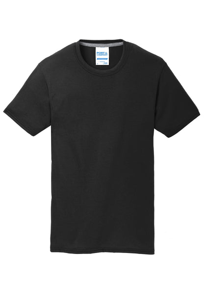 Front View of Jet Black Port & Co Performance Blend Tee. PC381 plain