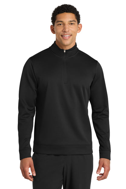 Front View of Jet Black Port & Co Performance Fleece 1/4-Zip Pullover Sweatshirt. PC590Q plain