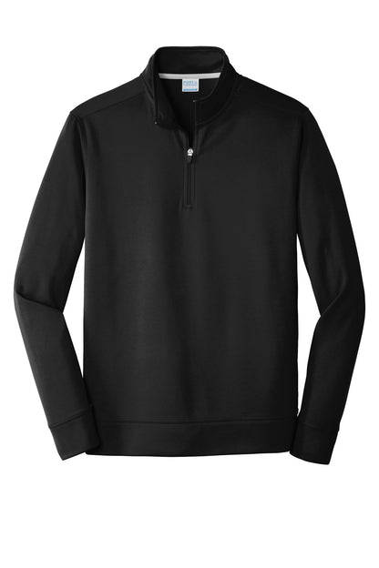 Front View of Jet Black Port & Co Performance Fleece 1/4-Zip Pullover Sweatshirt. PC590Q plain
