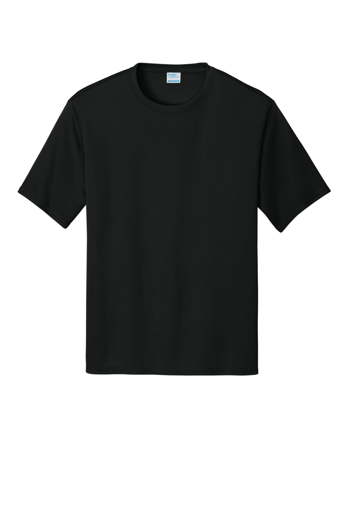 Front View of Jet Black Port & Co Performance Tee. PC380 plain