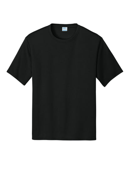 Front View of Jet Black Port & Co Performance Tee. PC380 plain