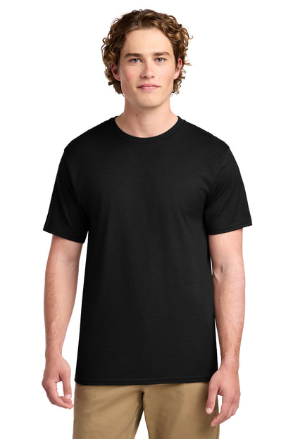 Front View of Jet Black Port & Co Ring Spun Cotton Tee. PC150 plain