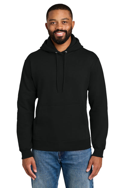 Front View of Jet Black Port & Co Tall Essential Fleece Pullover Hooded Sweatshirt. PC90HT plain