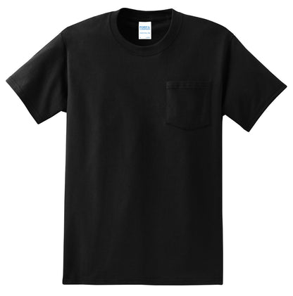 Front View of Jet Black Port & Co Tall Essential Pocket Tee. PC61PT plain
