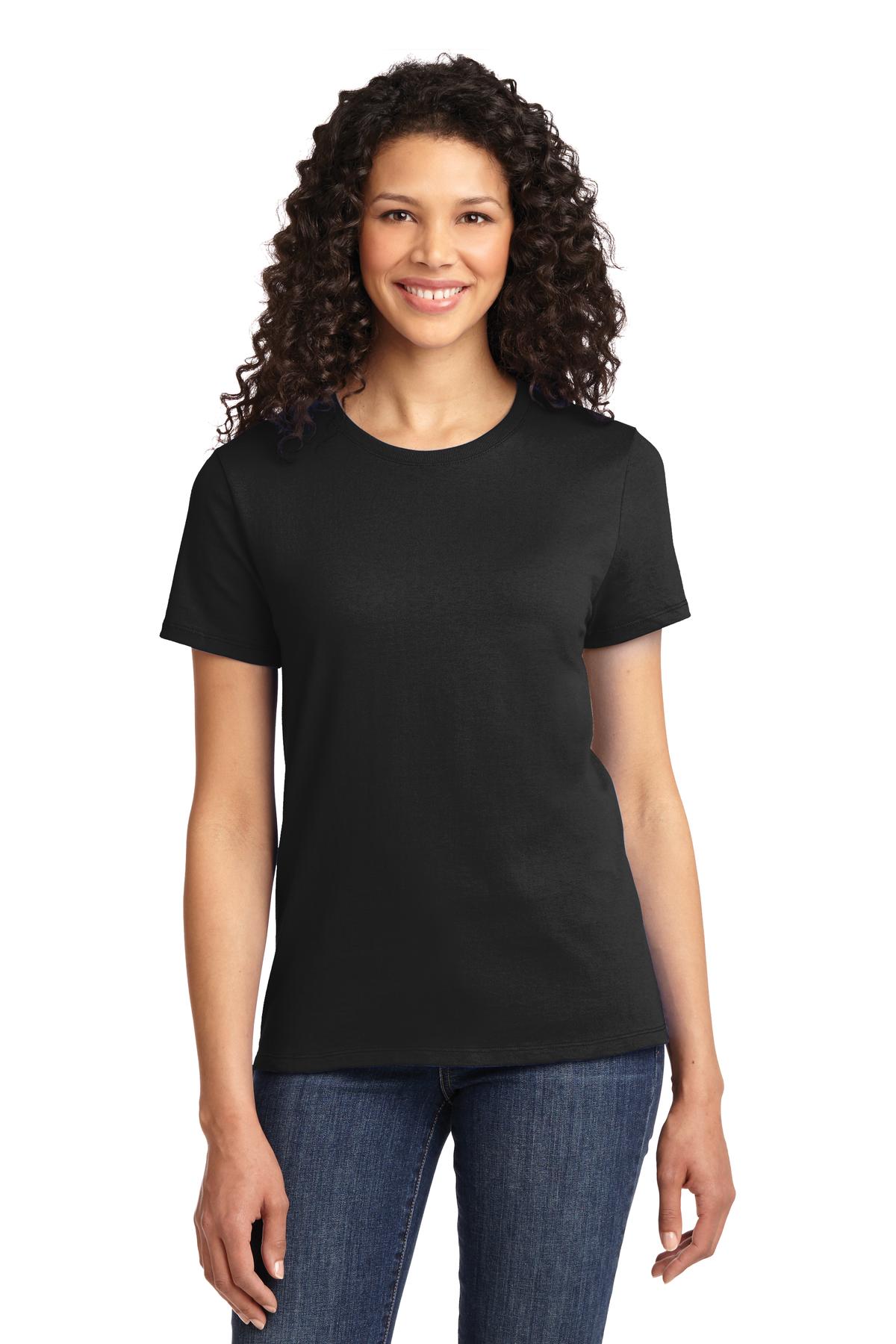 Front View of Jet Black Port & Co Women's Essential Tee. LPC61 plain