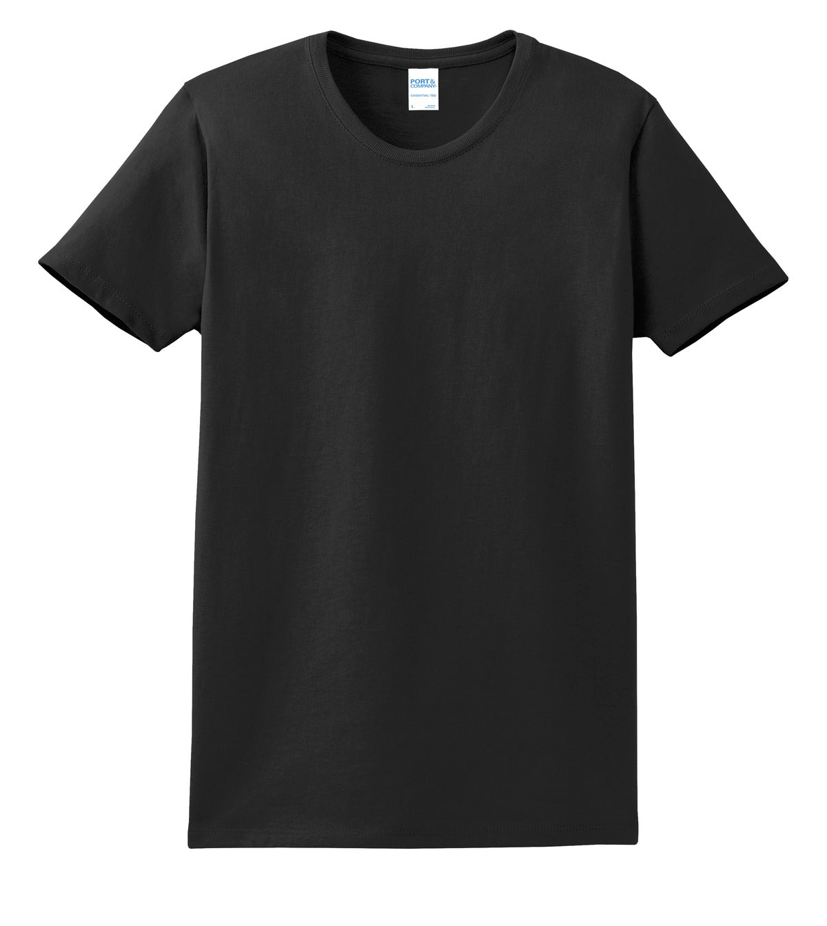 Front View of Jet Black Port & Co Women's Essential Tee. LPC61 plain