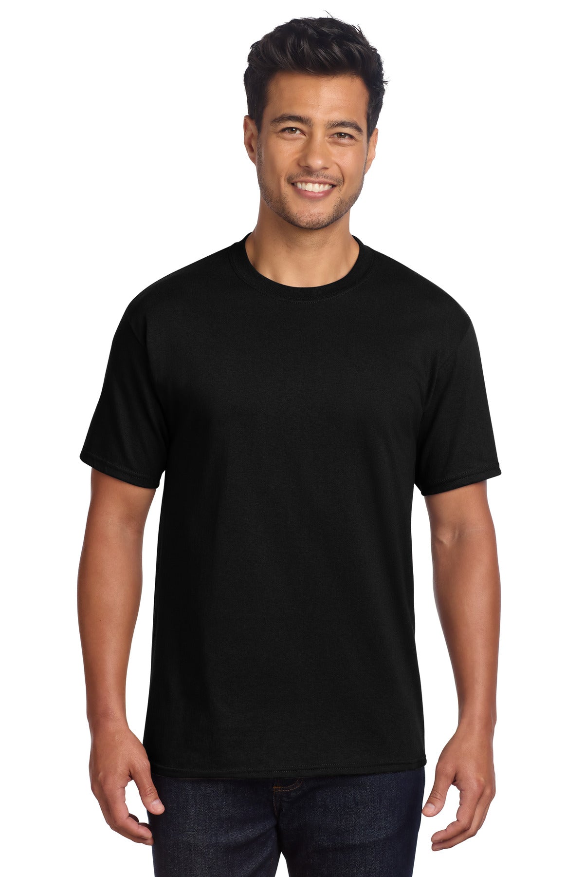 Front View of JetBlack Port & Co Core Cotton DTG Tee PC54DTG plain