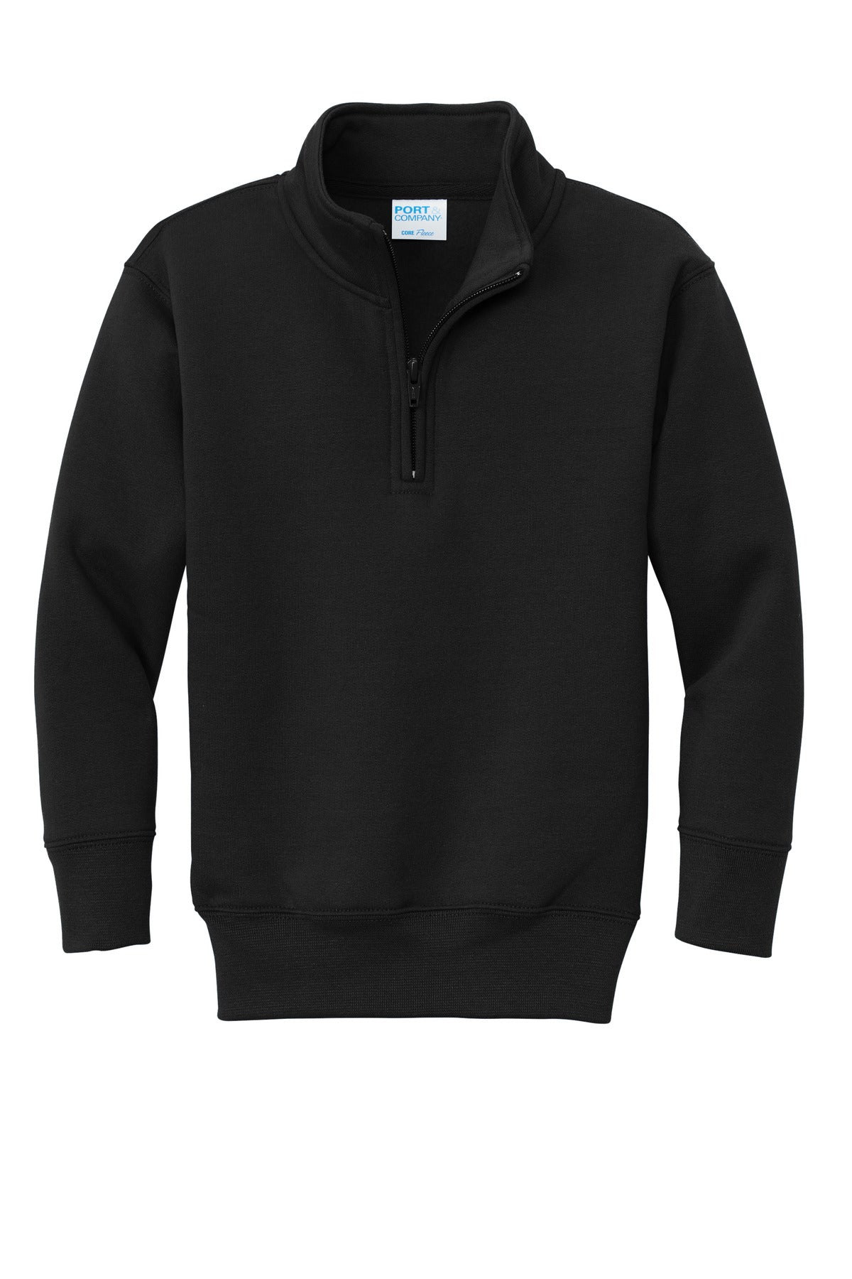 Front View of JetBlack Port & Co Youth Core Fleece 1/4-Zip Pullover Sweatshirt PC78YQ plain