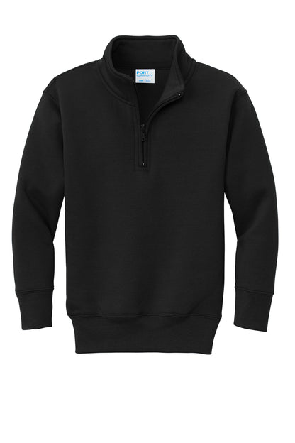 Front View of JetBlack Port & Co Youth Core Fleece 1/4-Zip Pullover Sweatshirt PC78YQ plain