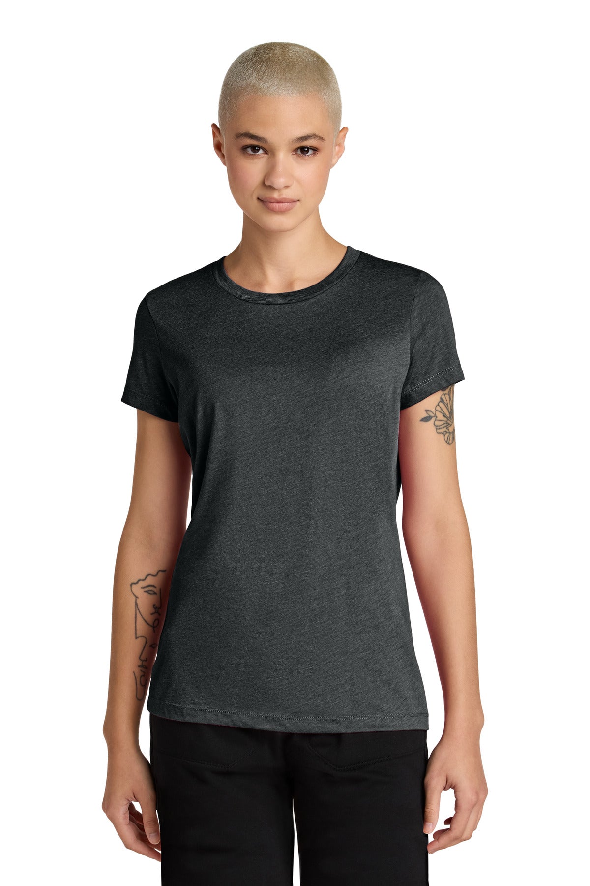 Front View of JetBlackHt District Women's Perfect Weight CVC Tee DT188 plain