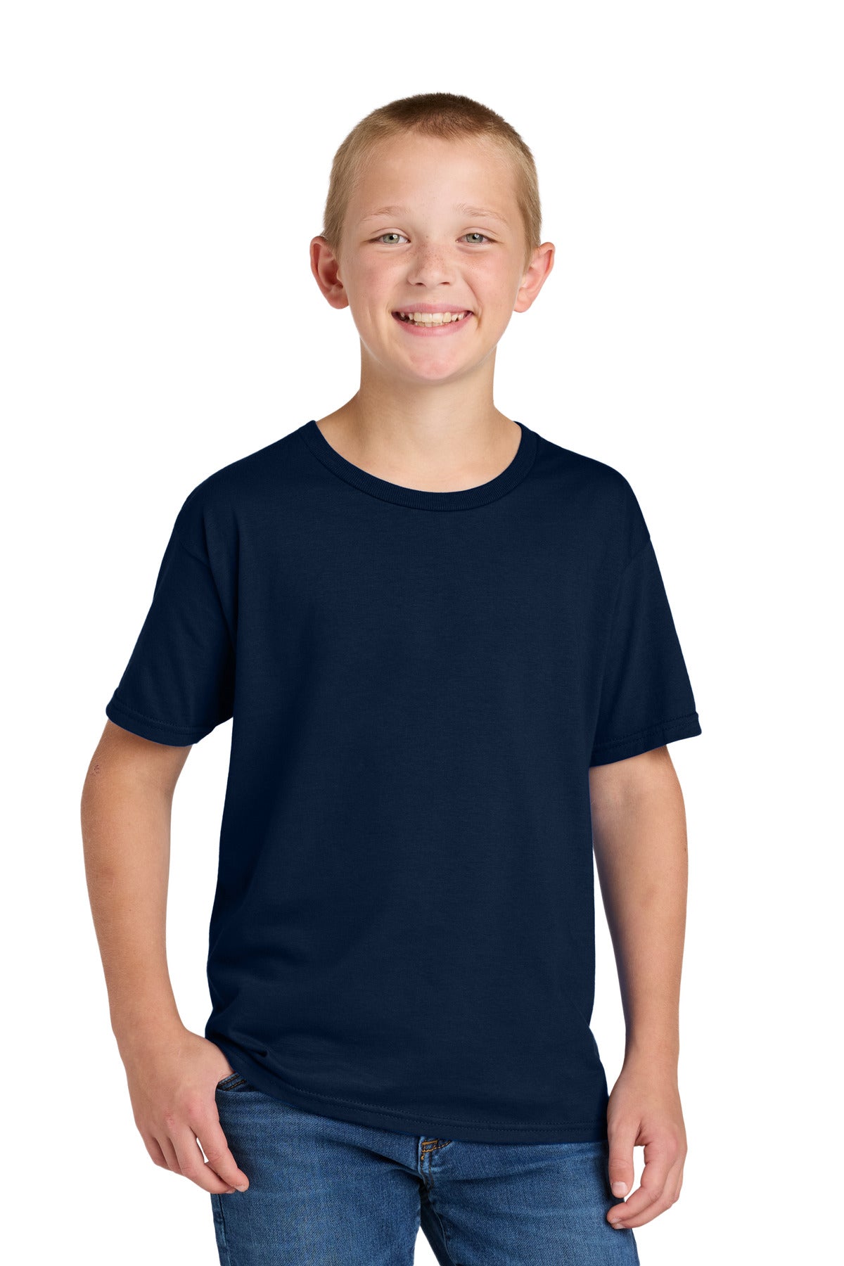 Front View of JNavy Jerzees Classics Youth Cotton T-Shirt 363Y plain